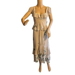 Show Me Your MUMU Size Small Reese Ruffle Dress Chiffon Floral Midi Leg Slit